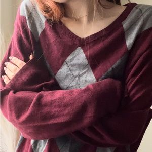 Croft & Barrow Mens Lightweight Argyle V-neck Plaid Maroon Sweater | Size: XL